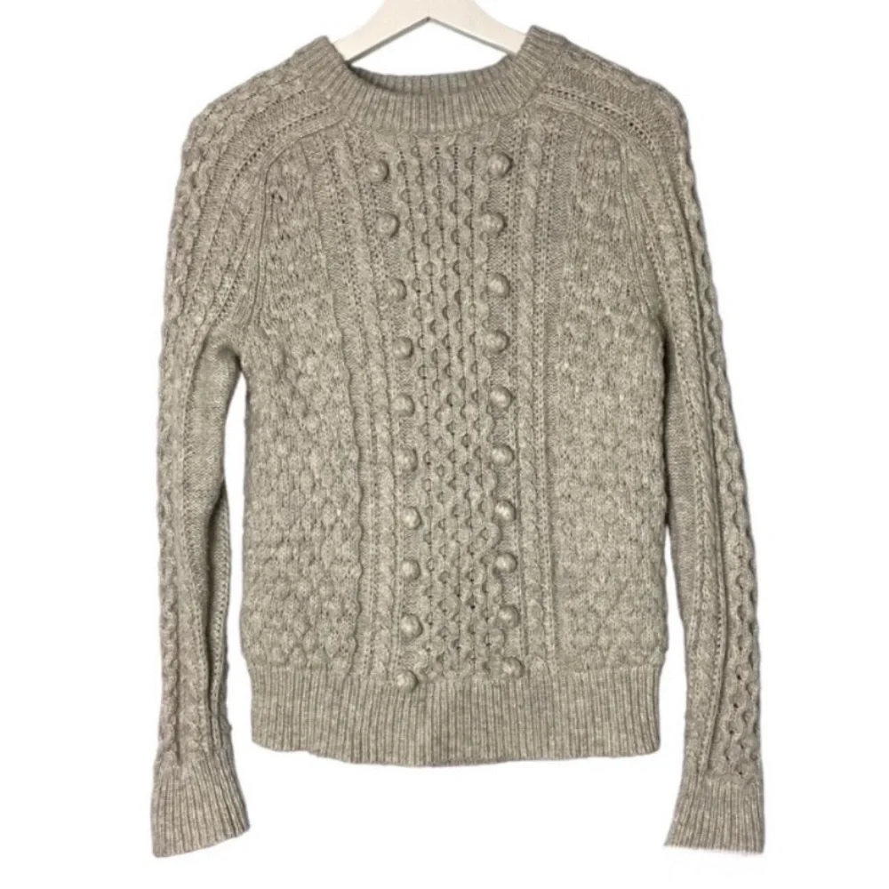 J. CREW Gray Wool Blend Popcorn Chunky Casual Cable Knit Fisherman Sweater XS